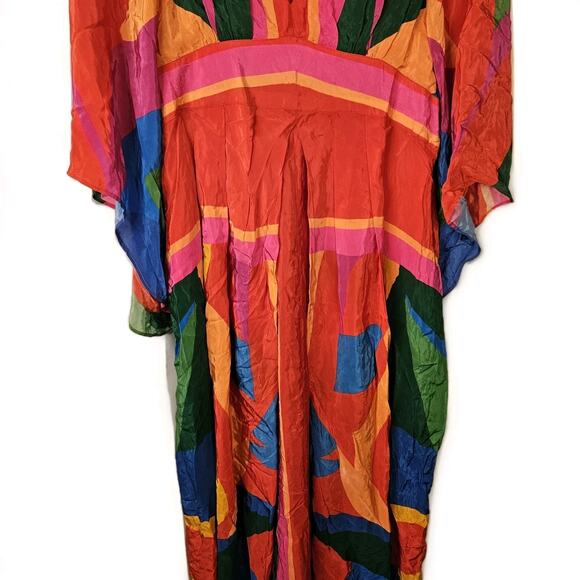 NWT Farm Rio Dress Rainbow Toucan Maxi Multicolor XL Pleated Printed Satin Maxi - Picture 4 of 13